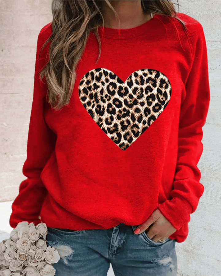 Monica | Comfortabele Dames Trui met Trendy Luipaard Hartprint - Sorata