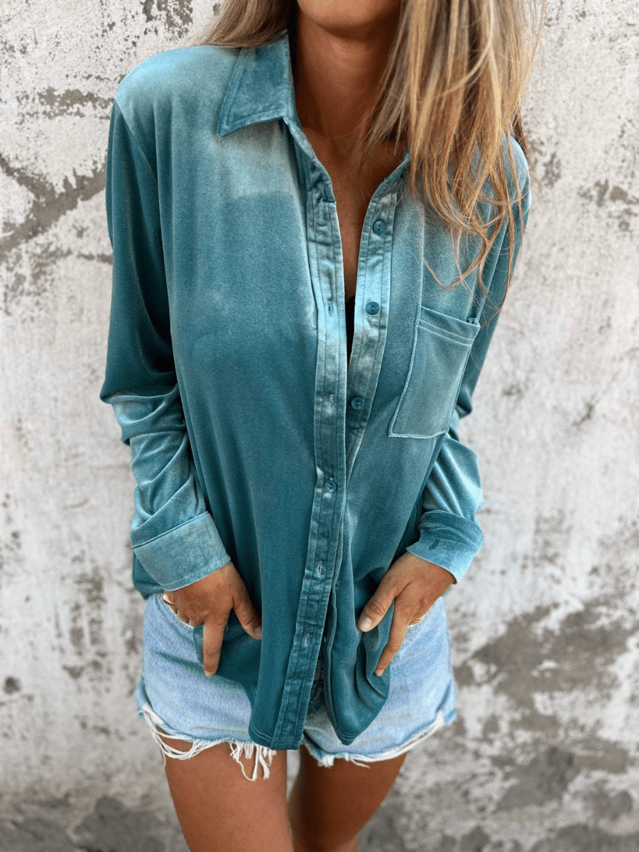 Mosha | Dames Blouse | Fluwelen Overhemd Top Met Lange Mouwen - Sorata