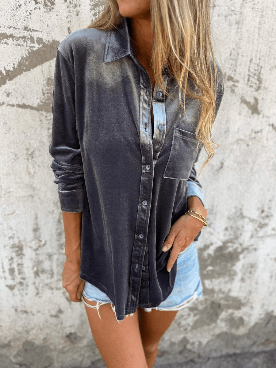 Mosha | Dames Blouse | Fluwelen Overhemd Top Met Lange Mouwen - Sorata