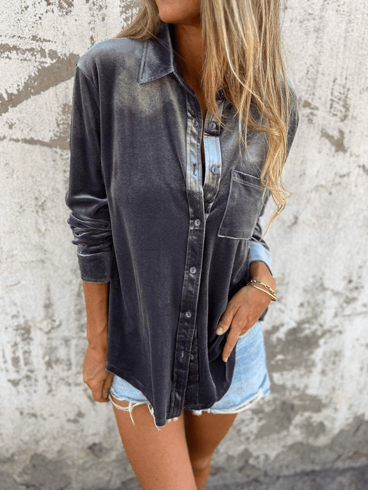 Mosha | Dames Blouse | Fluwelen Overhemd Top Met Lange Mouwen - Sorata