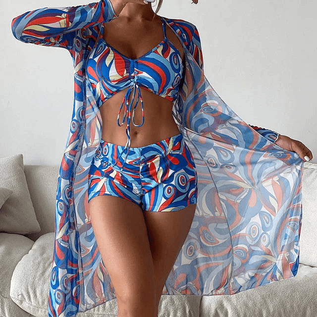 Natalie | Drie - Delige Bikini Set | Bikini Top, Shorts En Lange Cardigan - Sorata
