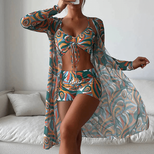 Natalie | Drie - Delige Bikini Set | Bikini Top, Shorts En Lange Cardigan - Sorata