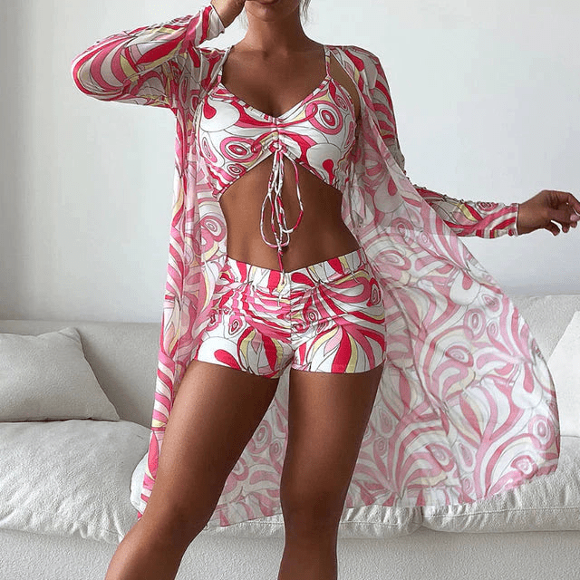 Natalie | Drie - Delige Bikini Set | Bikini Top, Shorts En Lange Cardigan - Sorata