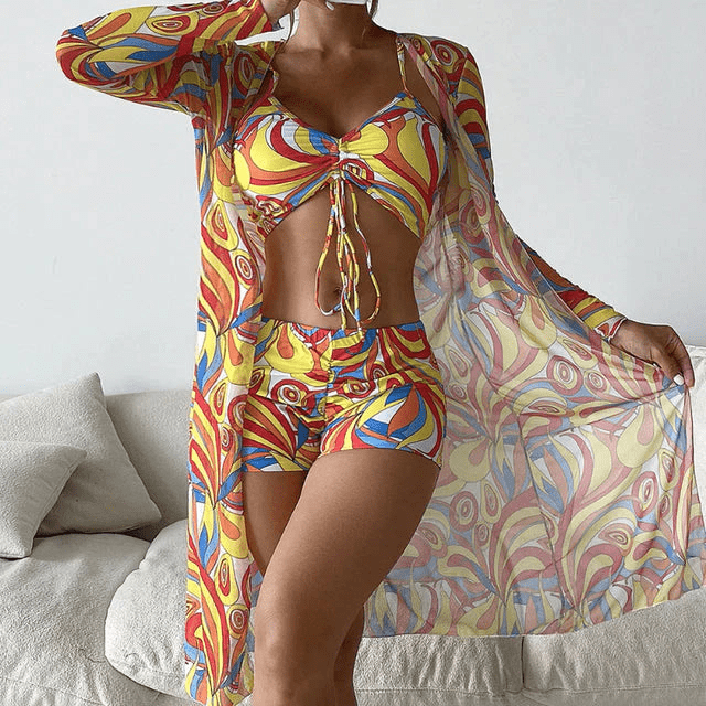 Natalie | Drie - Delige Bikini Set | Bikini Top, Shorts En Lange Cardigan - Sorata