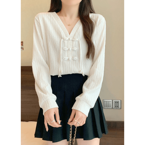 Nina White - Dames Top - Patchwork Katoenen Top met V - Hals - Zacht & Elegant - Sorata