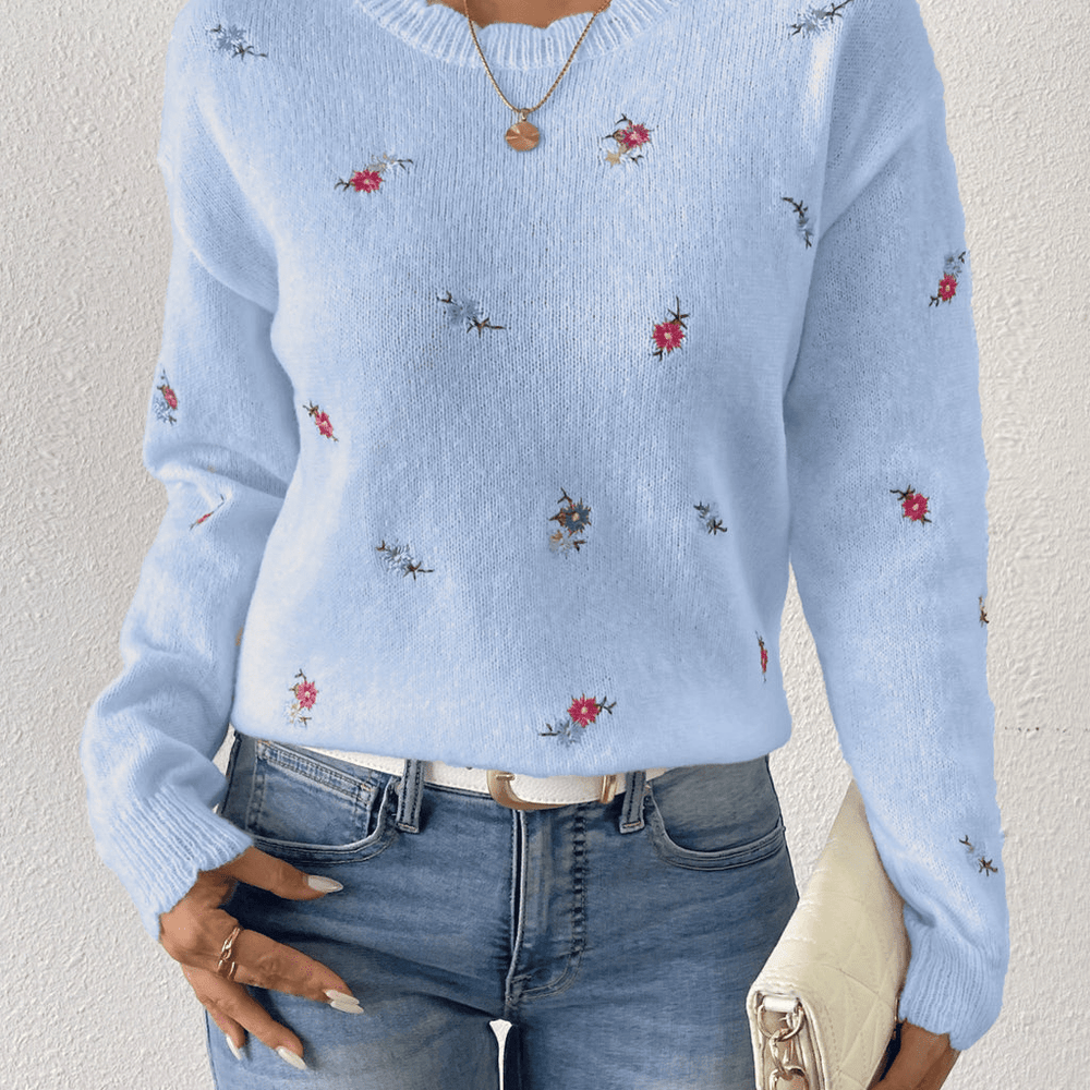 Nix | Trendy Dames Jumper | Geborduurde Bloemen Trui | Drop Shoulder Voor Comfort - Sorata