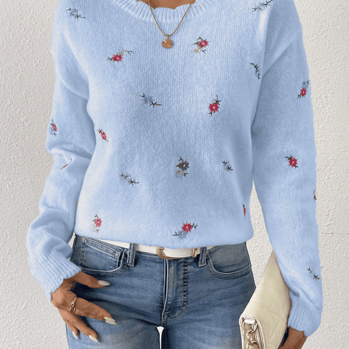 Nix | Trendy Dames Jumper | Geborduurde Bloemen Trui | Drop Shoulder Voor Comfort - Sorata