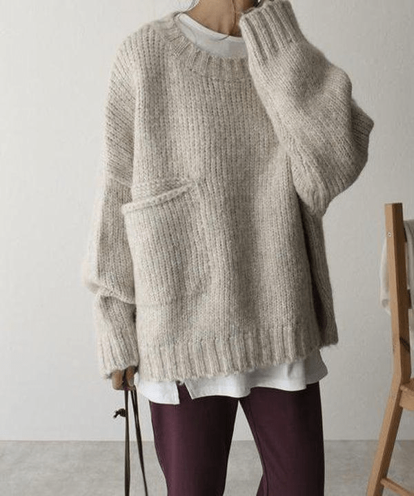 Noa | Moderne Off - White Cashmere Trui met Zakjes | Dames Sweater | Jumper Vest - Sorata
