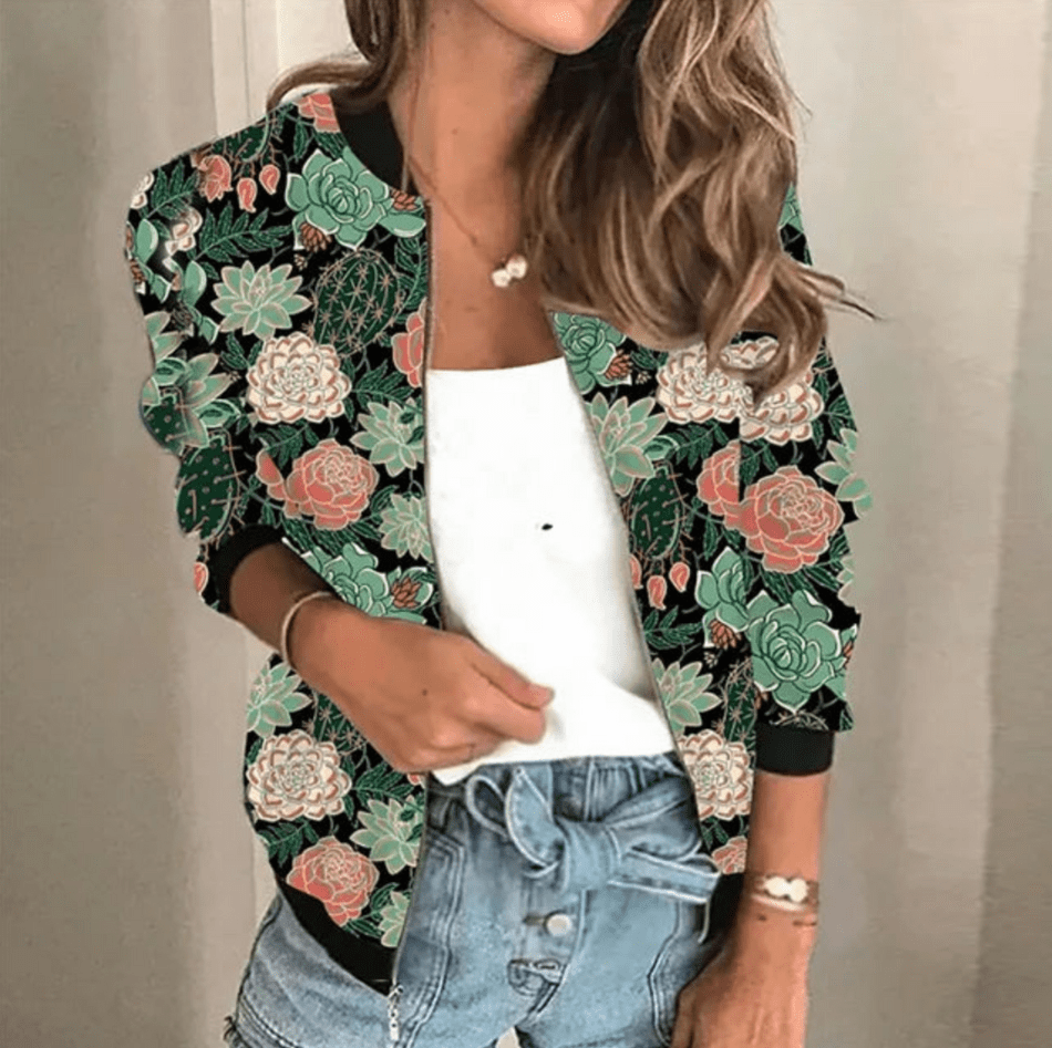 Olivia | Bedrukte Dames Jas met Rits | Unieke Trendy Print & Comfortabel - Sorata