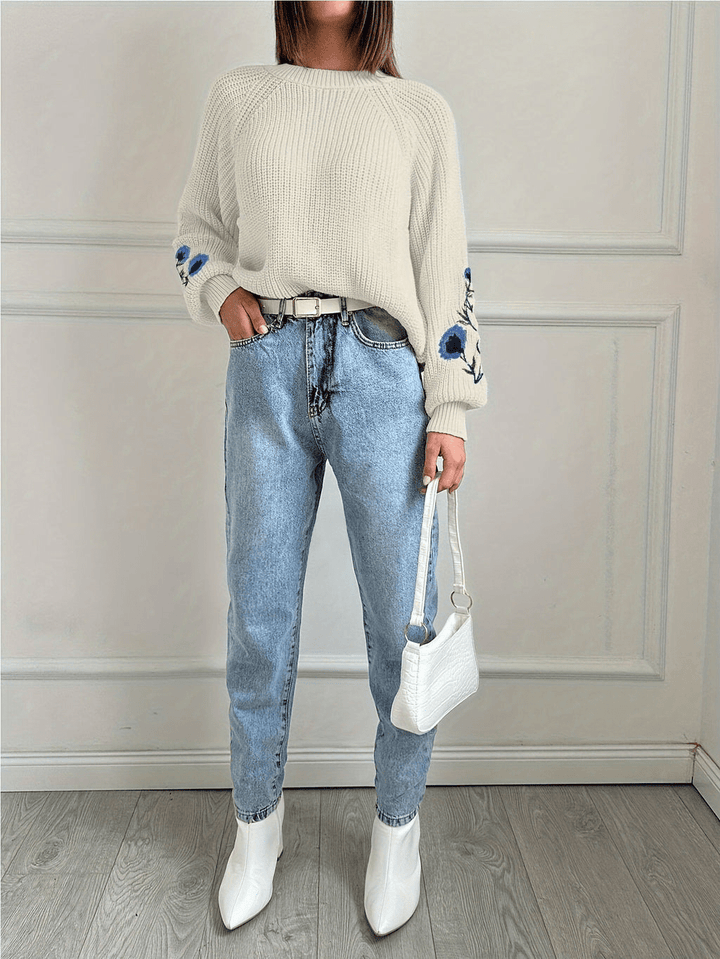 Ollie | Stijlvolle Dames Jumper | Geborduurde Trui met Ronde Hals - Sorata