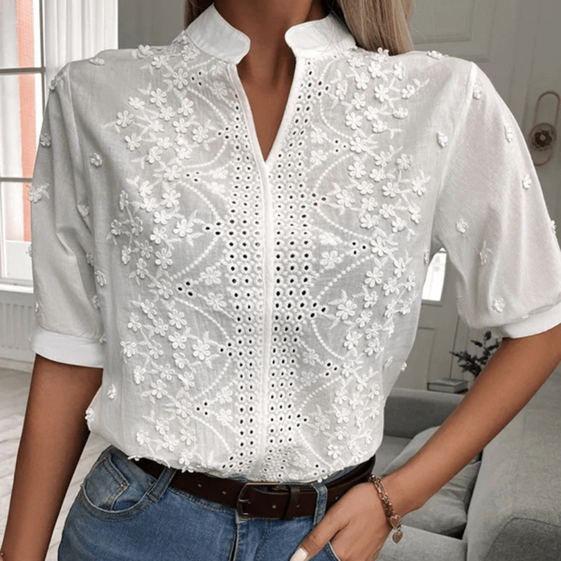 Rachella | Witte Relaxte Chique Dames Blouse | Klassiek Ontwerp & Comfortabel - Sorata