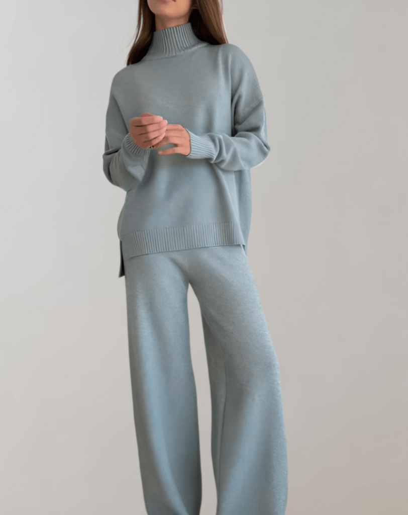 Rox | Dames Tweedelige Set | Gebreide Trui met Schildpadhals & Broek met Wijde Pijpen - Sorata