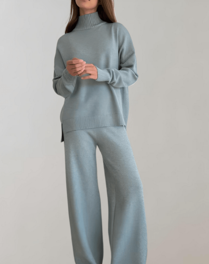 Rox | Dames Tweedelige Set | Gebreide Trui met Schildpadhals & Broek met Wijde Pijpen - Sorata