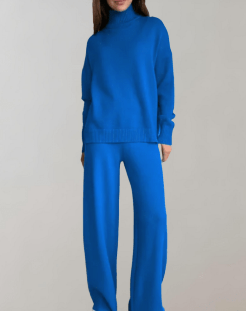 Rox | Dames Tweedelige Set | Gebreide Trui met Schildpadhals & Broek met Wijde Pijpen - Sorata