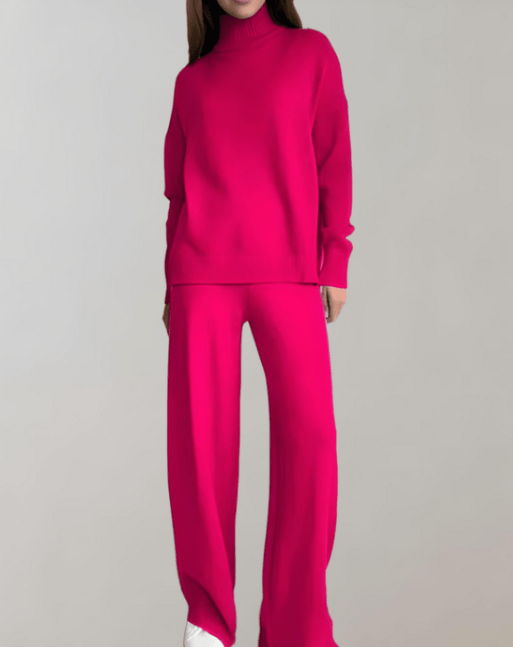 Rox | Dames Tweedelige Set | Gebreide Trui met Schildpadhals & Broek met Wijde Pijpen - Sorata