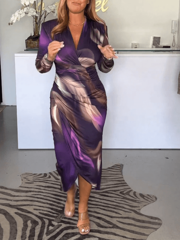 Roxanne | Chique midi - jurk met V - hals en Split | Elegant & Trendy - Sorata