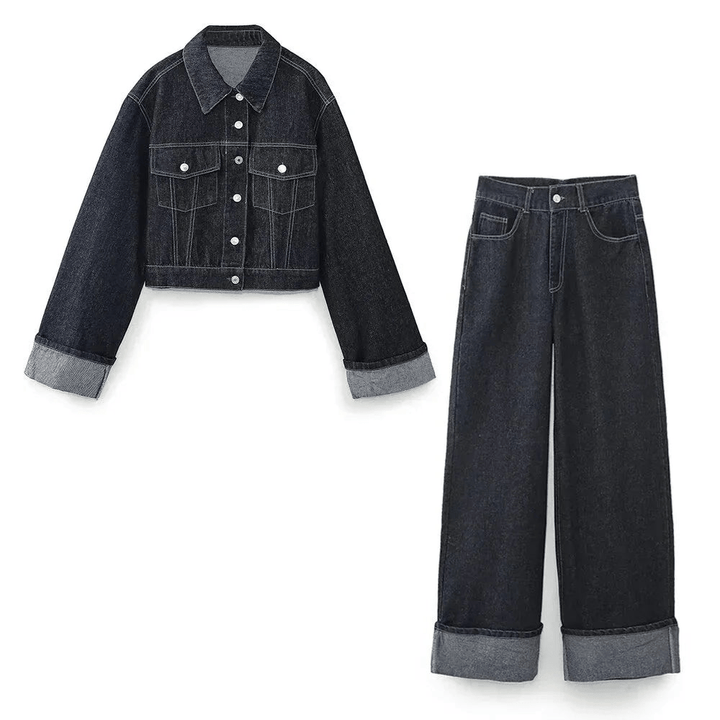 Sachin | Dames Denim Set | Spijkerbroek En Spijkerjas | Comfortabel & Warm - Sorata