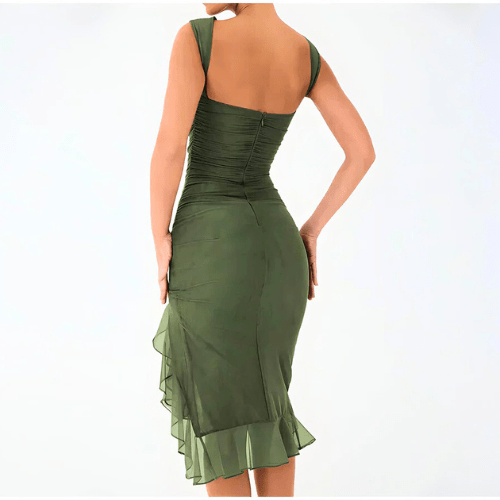 Sarah - Jurken Dames - Elegante Midi Jurk - met Ruches - Trendy & Casual - Sorata