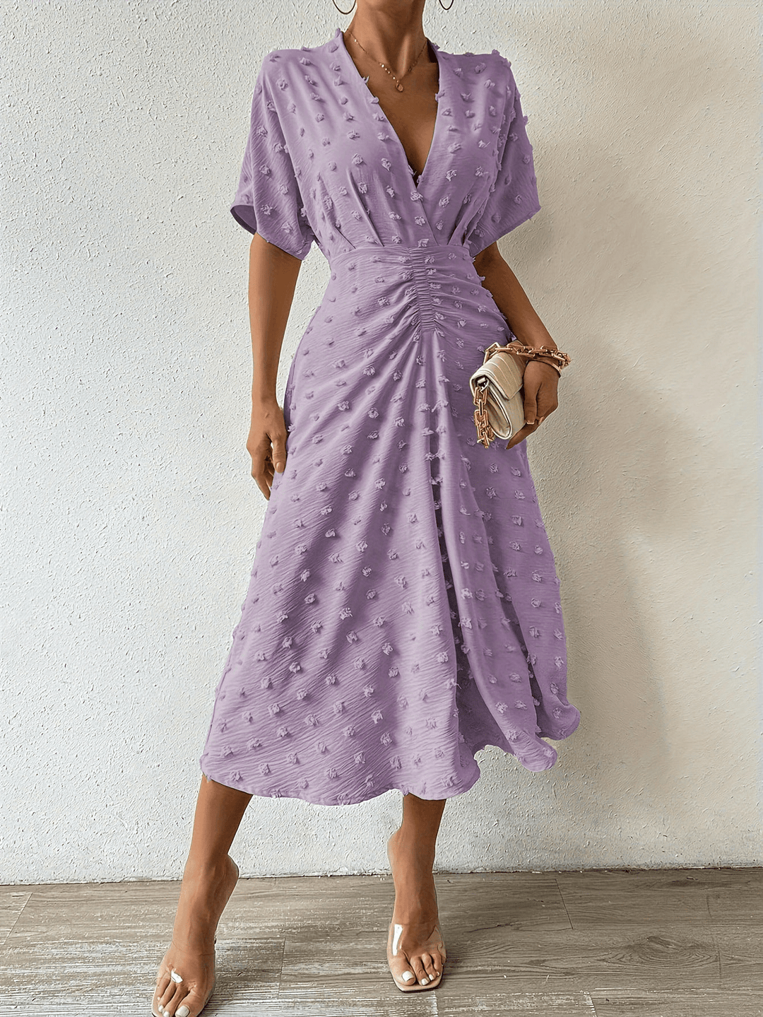 Sheza | Elegante Dames Midi Jurk | Met Diepe Halslijn - Sorata