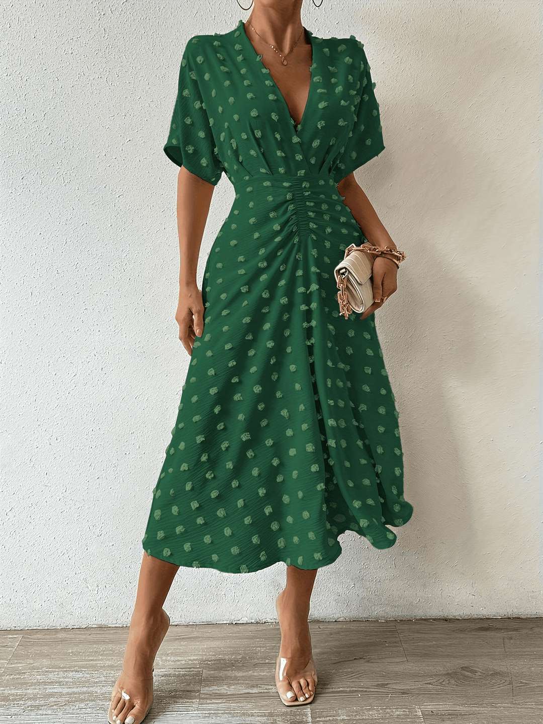 Sheza | Elegante Dames Midi Jurk | Met Diepe Halslijn - Sorata