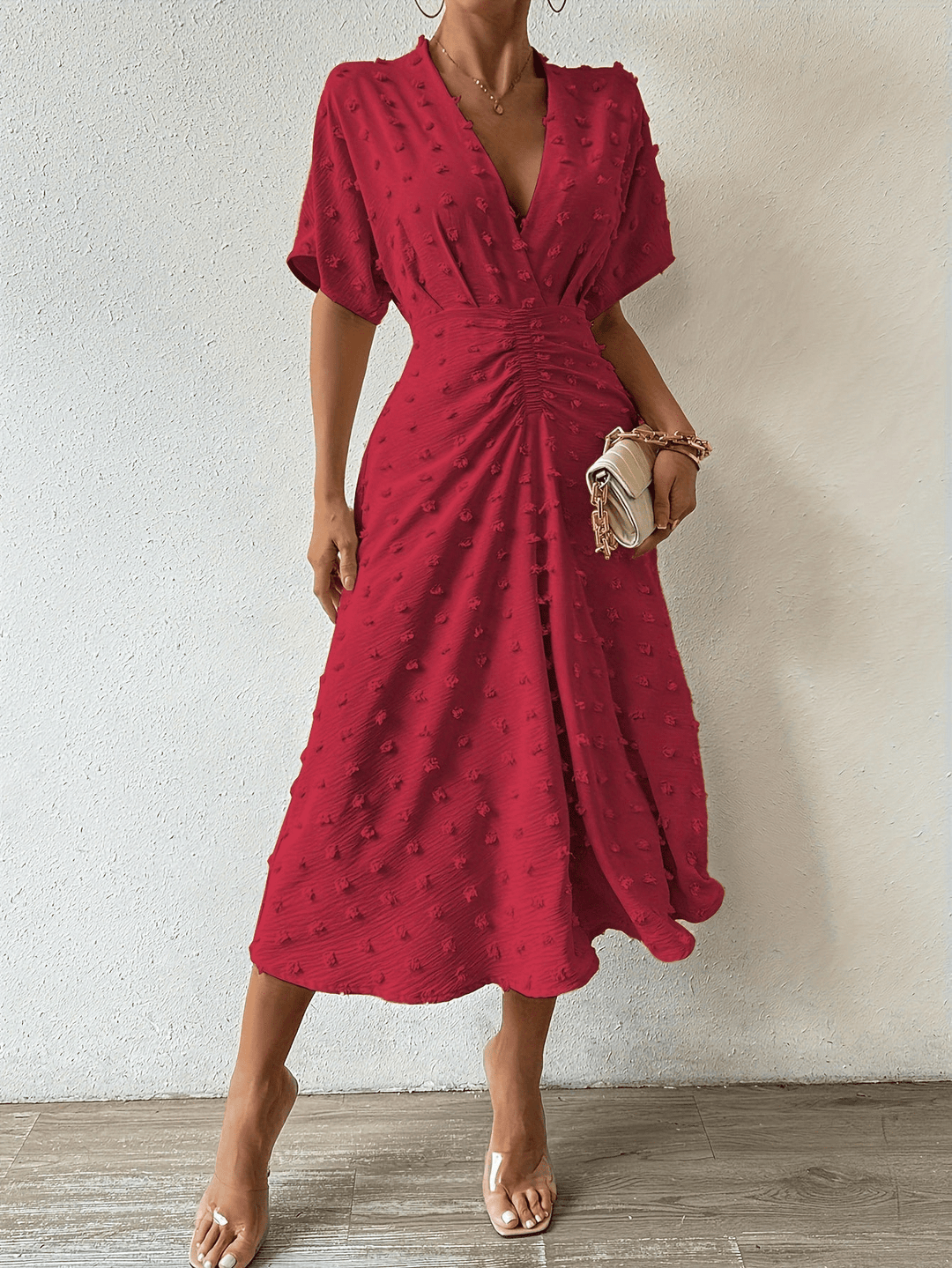 Sheza | Elegante Dames Midi Jurk | Met Diepe Halslijn - Sorata