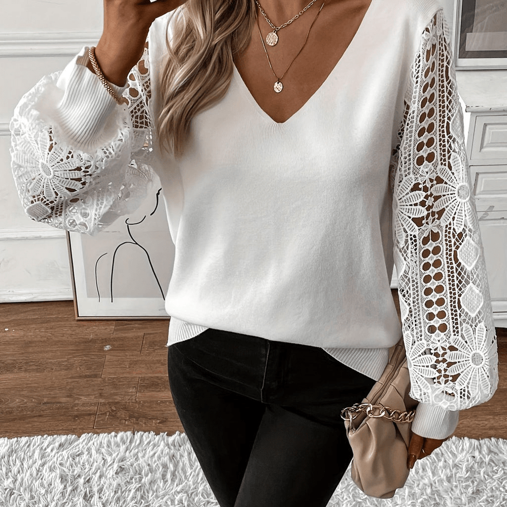 Sophie | Stijlvolle Dames Top | Elegante V - hals Gebreide Trui | Losse Lange Mouwen voor Lente - Sorata