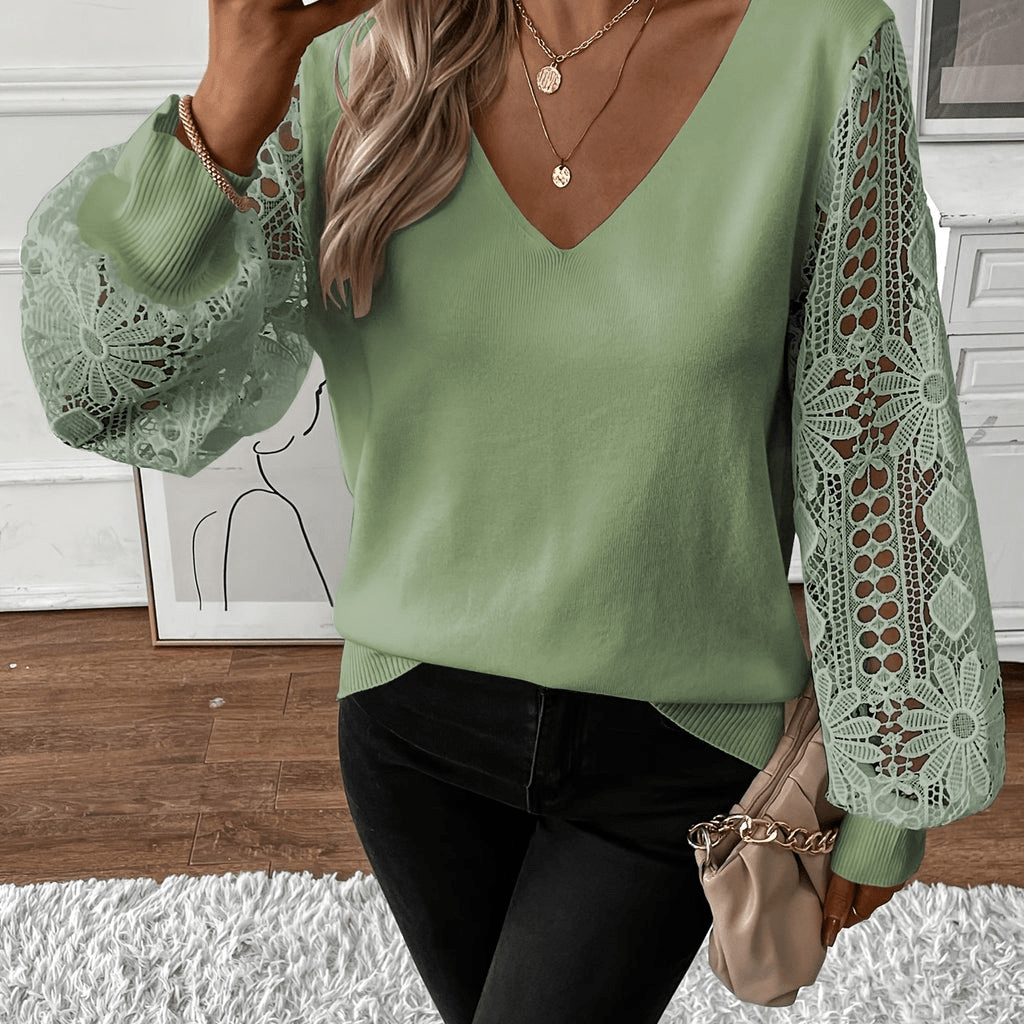Sophie | Stijlvolle Dames Top | Elegante V - hals Gebreide Trui | Losse Lange Mouwen voor Lente - Sorata