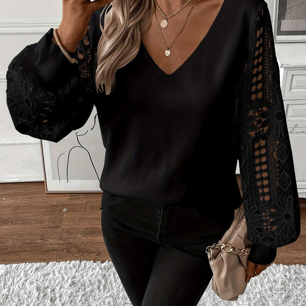 Sophie | Stijlvolle Dames Top | Elegante V - hals Gebreide Trui | Losse Lange Mouwen voor Lente - Sorata