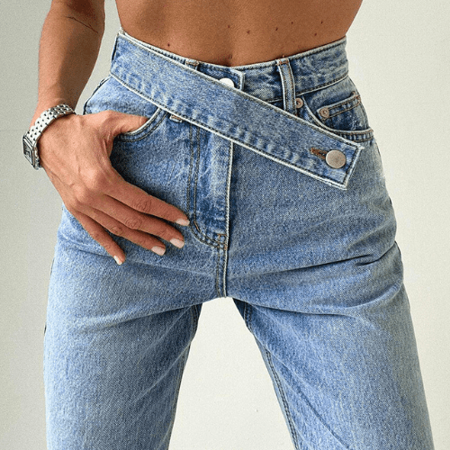 Talia - Broek Dames - Jeans met Onregelmatige Riem - Trendy & Casual - Sorata