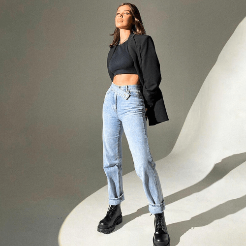 Talia - Broek Dames - Jeans met Onregelmatige Riem - Trendy & Casual - Sorata