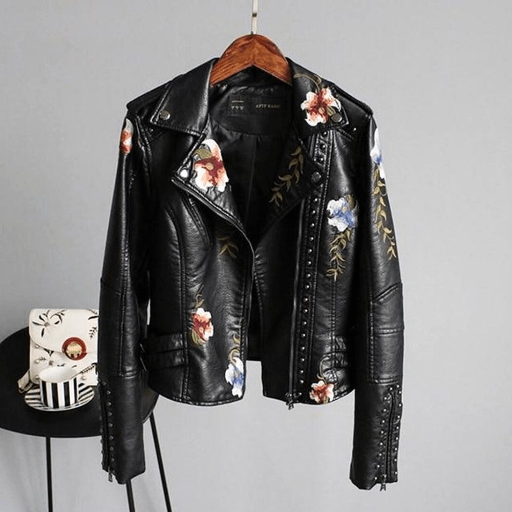 Tanya | Dames Leren Jas | Vrouwenjack met Bloemen - Sorata