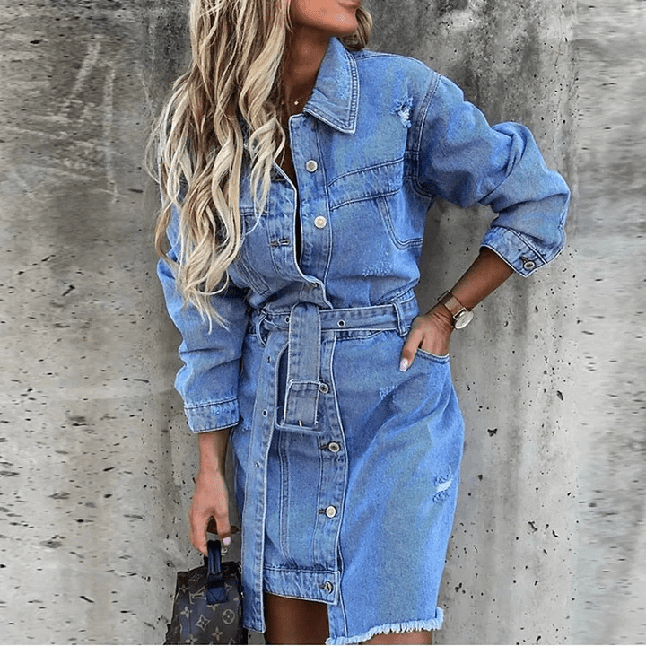 Tessa | Dames Mini Jurk | Denim jurk | Ademende Materiaal - Sorata