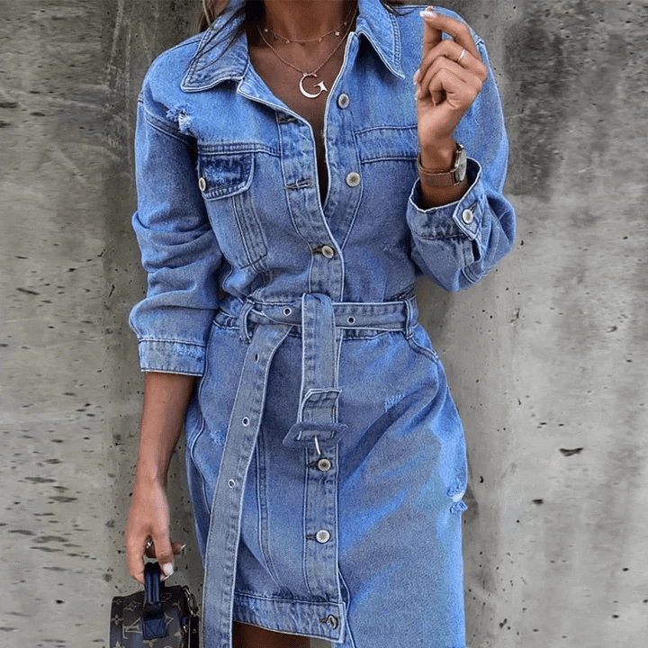 Tessa | Dames Mini Jurk | Denim jurk | Ademende Materiaal - Sorata