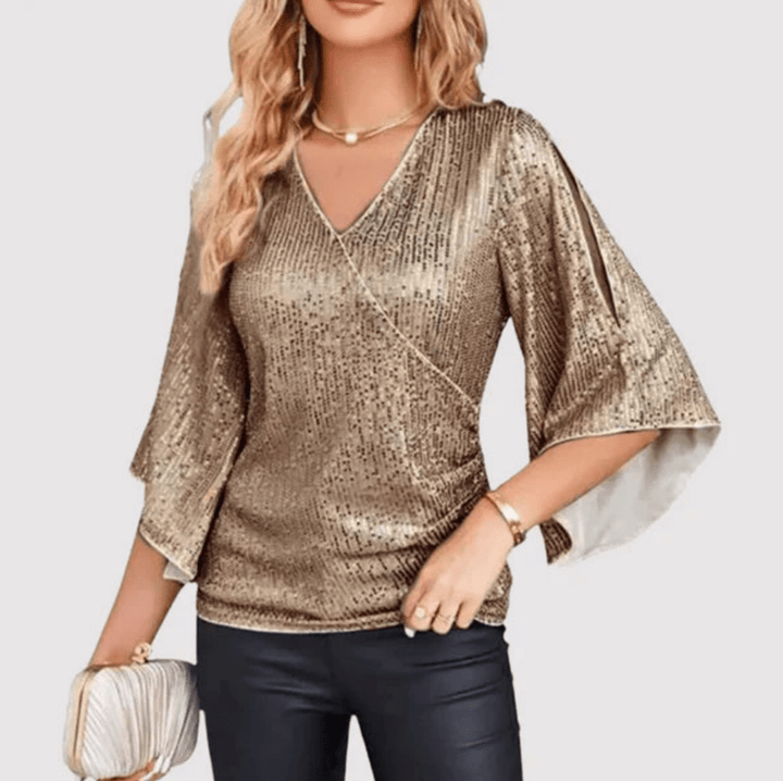Vivi | Dames Glitter Top Met V - Hals | Stijlvolle Blouse - Sorata