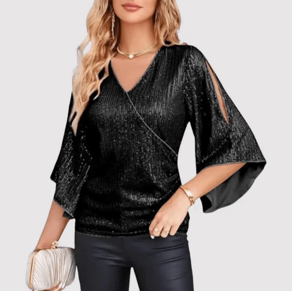 Vivi | Dames Glitter Top Met V - Hals | Stijlvolle Blouse - Sorata