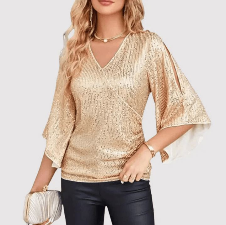 Vivi | Dames Glitter Top Met V - Hals | Stijlvolle Blouse - Sorata