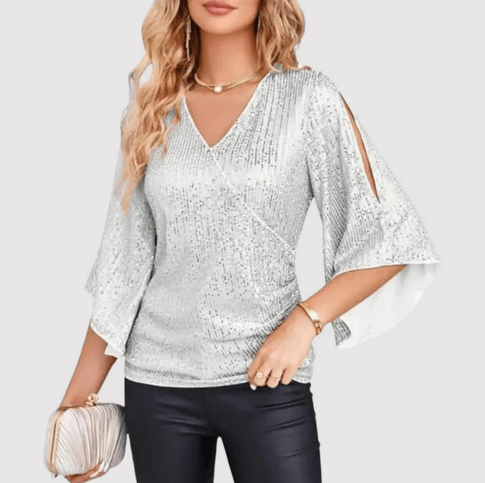 Vivi | Dames Glitter Top Met V - Hals | Stijlvolle Blouse - Sorata