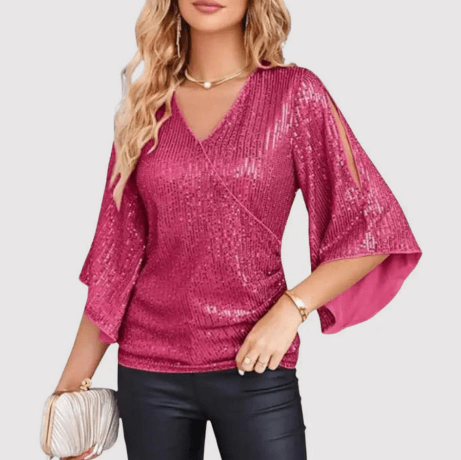 Vivi | Dames Glitter Top Met V - Hals | Stijlvolle Blouse - Sorata