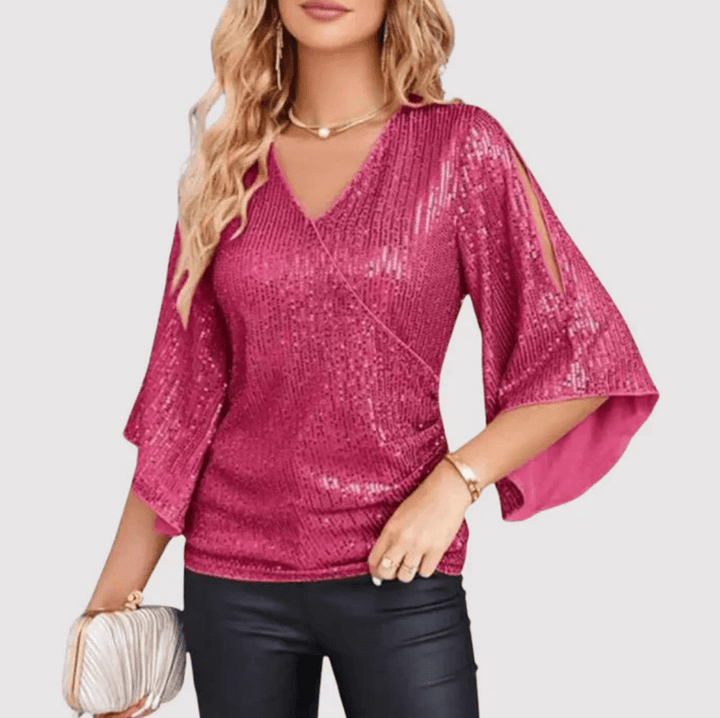 Vivi | Dames Glitter Top Met V - Hals | Stijlvolle Blouse - Sorata
