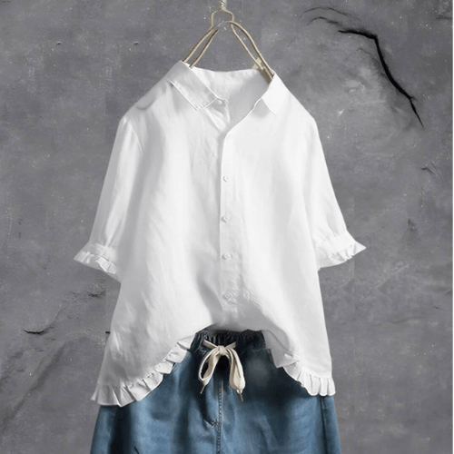 Wolfie - Blouse Dames - Witte Dames Blouse - Elegante Katoenen Blouse - Sorata